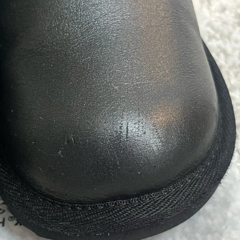 UGG Classic Mini Black Leather Boots with Pink Accents